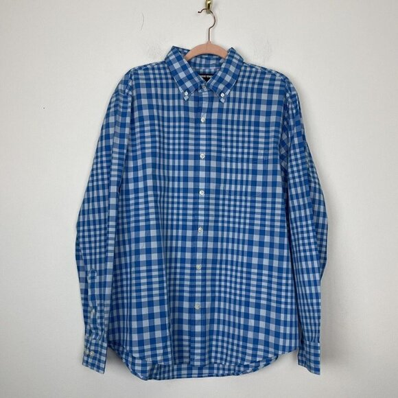 Lands End Men’s Blue Plaid Long Sleeve Button Up Shirt Traditional Fit Large - Picture 1 of 4